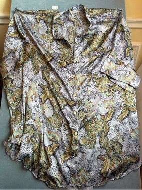Free People Women's Floral Paisley  Oversized Night Shirt - Gray/Green